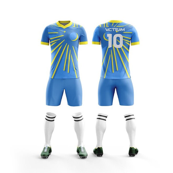 Wholesale 5 Sets of Custom Youth Moisture Wicking Polyester Soccer Futsal Uniforms