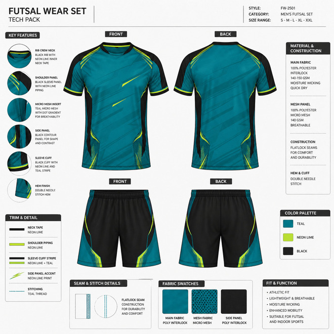 Futsal Wear Breathable Sublimated Soccer Jersey and Shorts