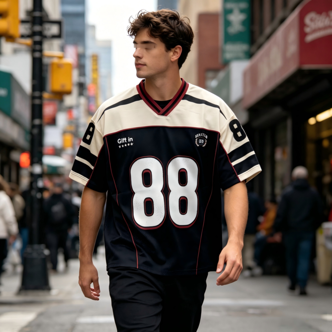 Retro Patchwork Custom Number Logo V Neck Streetwear Football Jersey