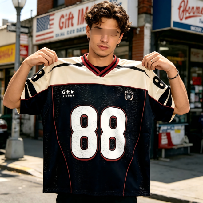 Retro Patchwork Custom Number Logo V Neck Streetwear Football Jersey