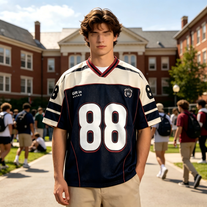 Retro Patchwork Custom Number Logo V Neck Streetwear Football Jersey
