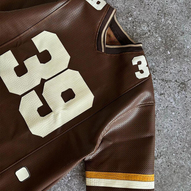 Streetwear Custom Screen Printed Oversized Baggy Cropped Retro PU Leather Baseball Jersey