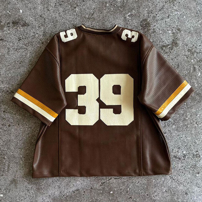 Streetwear Custom Screen Printed Oversized Baggy Cropped Retro PU Leather Baseball Jersey