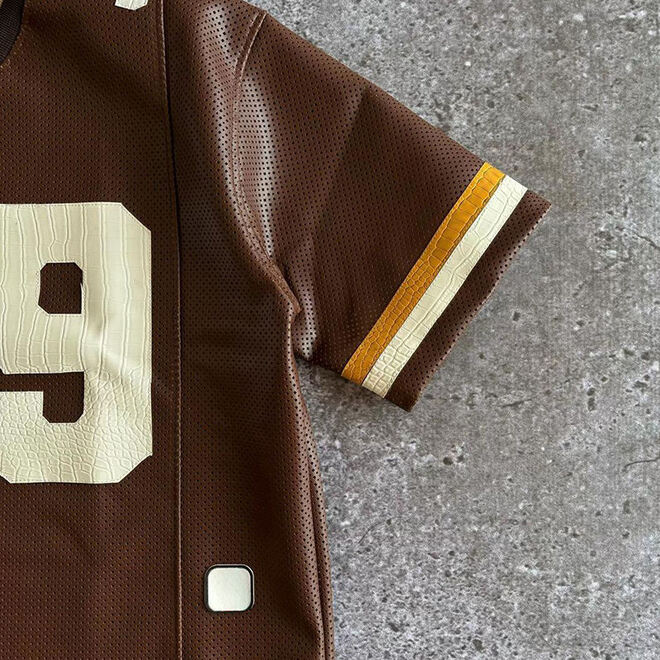 Streetwear Custom Screen Printed Oversized Baggy Cropped Retro PU Leather Baseball Jersey