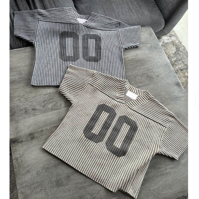 Wholesale 2 Pcs of Print Streetwear Summer Casual Jumper Short Sleeve Pullover Knitted Jersey