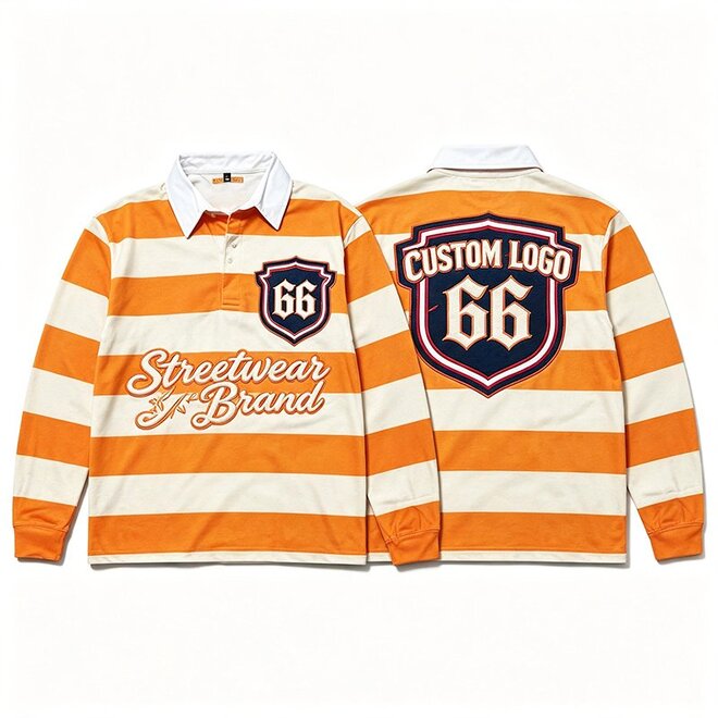 Premium Materials Custom Streetwear Patch Embroidery Vintage Rugby Jersey