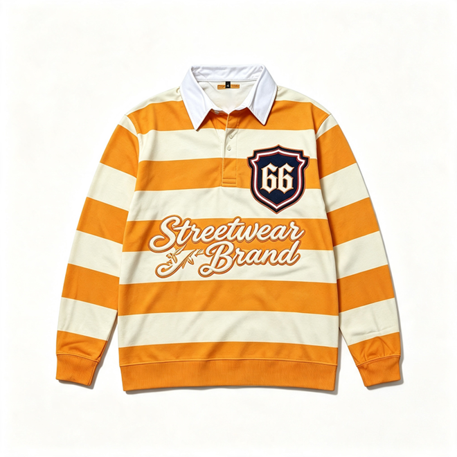 Premium Materials Custom Streetwear Patch Embroidery Vintage Rugby Jersey