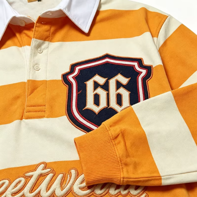 Premium Materials Custom Streetwear Patch Embroidery Vintage Rugby Jersey