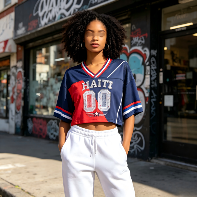 Retro Street Fashion Heavy Rhinestone Womens Cropped Jersey