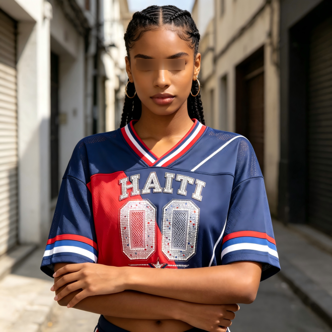 Retro Street Fashion Heavy Rhinestone Womens Cropped Jersey