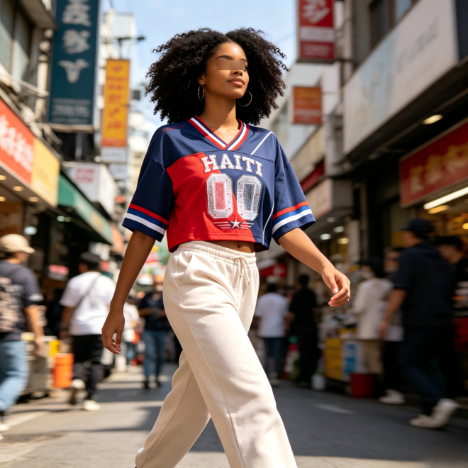 Retro Street Fashion Heavy Rhinestone Womens Cropped Jersey