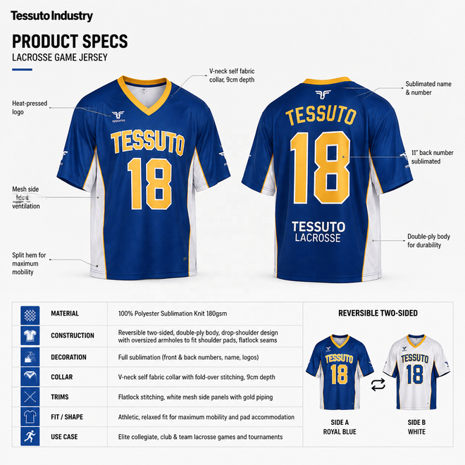 Pro Cut V Neck Short Sleeve Sublimated Reversible Lacrosse Jersey