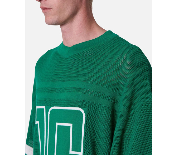 Men Oversize Crew Neck Pullover Knitted Open Knit Varsity Jersey