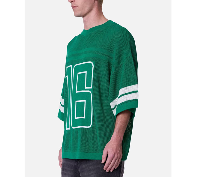 Men Oversize Crew Neck Pullover Knitted Open Knit Varsity Jersey