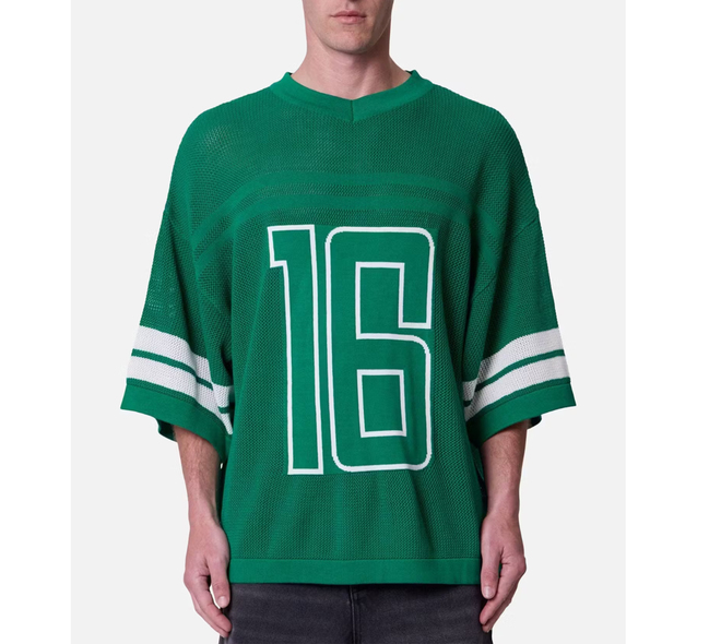 Men Oversize Crew Neck Pullover Knitted Open Knit Varsity Jersey