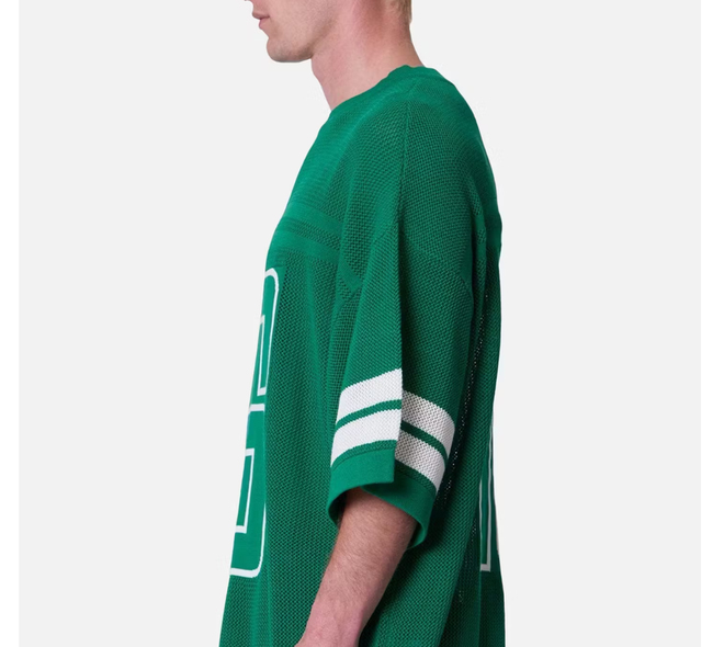 Men Oversize Crew Neck Pullover Knitted Open Knit Varsity Jersey
