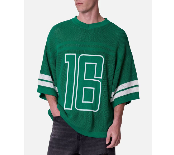 Men Oversize Crew Neck Pullover Knitted Open Knit Varsity Jersey