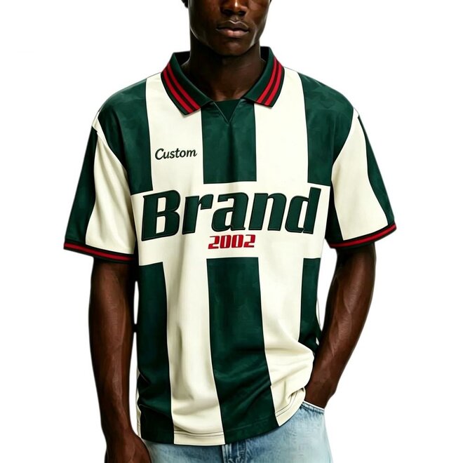Vintage Mens Cotton Casual Striped Polo Shirt Soccer Jersey
