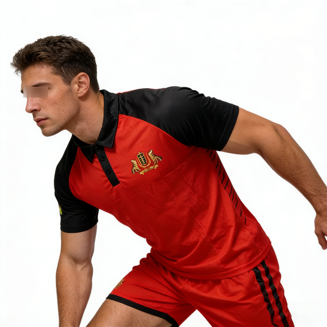 Retro Athletic Mens Red Black Contrast Polo Jersey Shorts