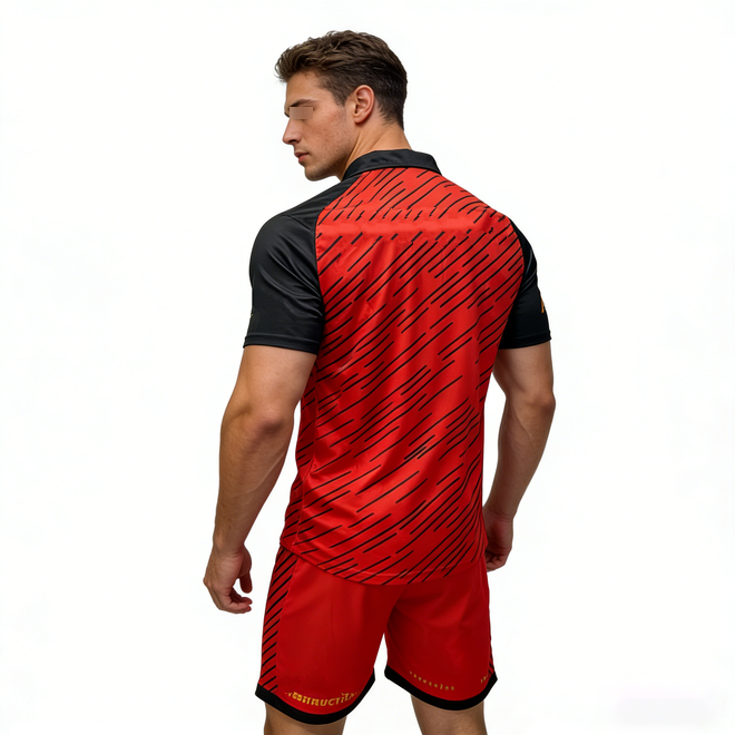 Retro Athletic Mens Red Black Contrast Polo Jersey Shorts
