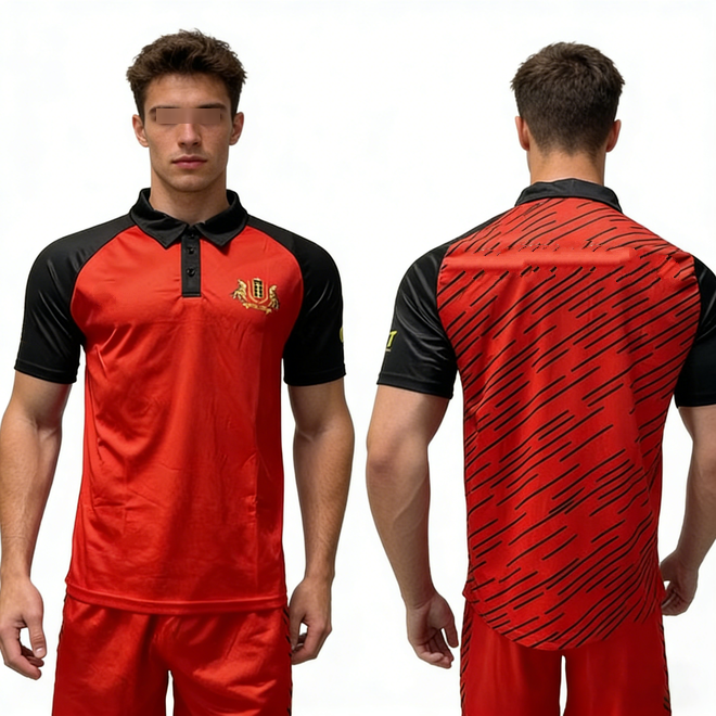 Retro Athletic Mens Red Black Contrast Polo Jersey Shorts
