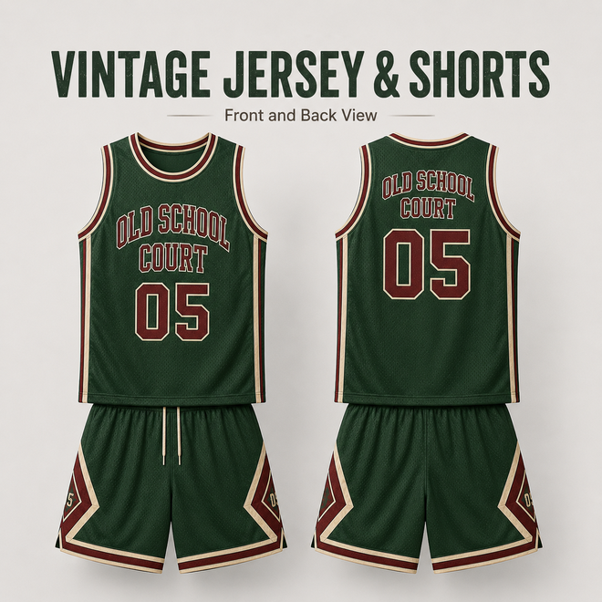 Retro Printed Basketball Jersey Shorts