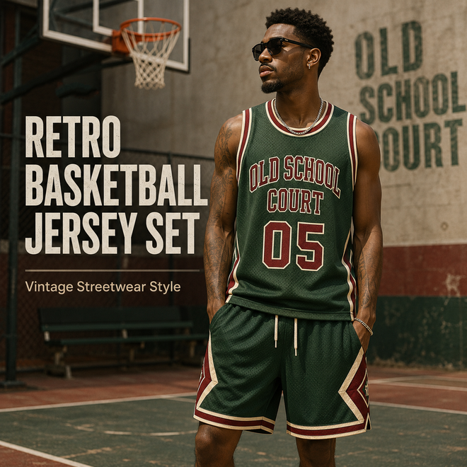 Retro Printed Basketball Jersey Shorts