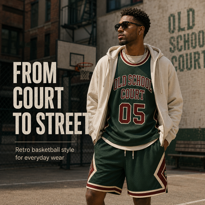 Retro Printed Basketball Jersey Shorts