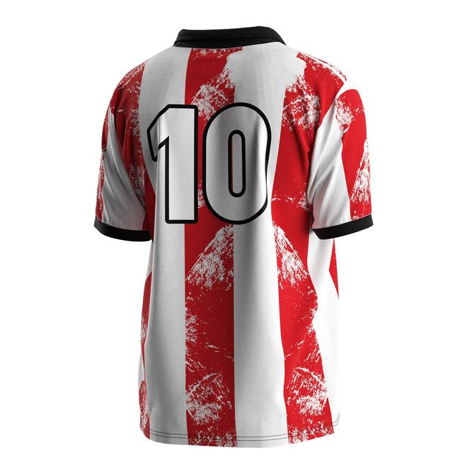 Mens Retro Red and White Striped Soccer Uniform with Polo Collar